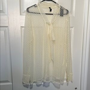 Lane Bryant Cream Sheer Blouse with Tie Neck